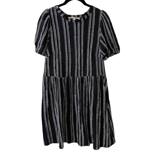 LOFT Dresses & Skirts - LOFT XS Sheath Dress Puff Short Sleeve Textured Striped Black White